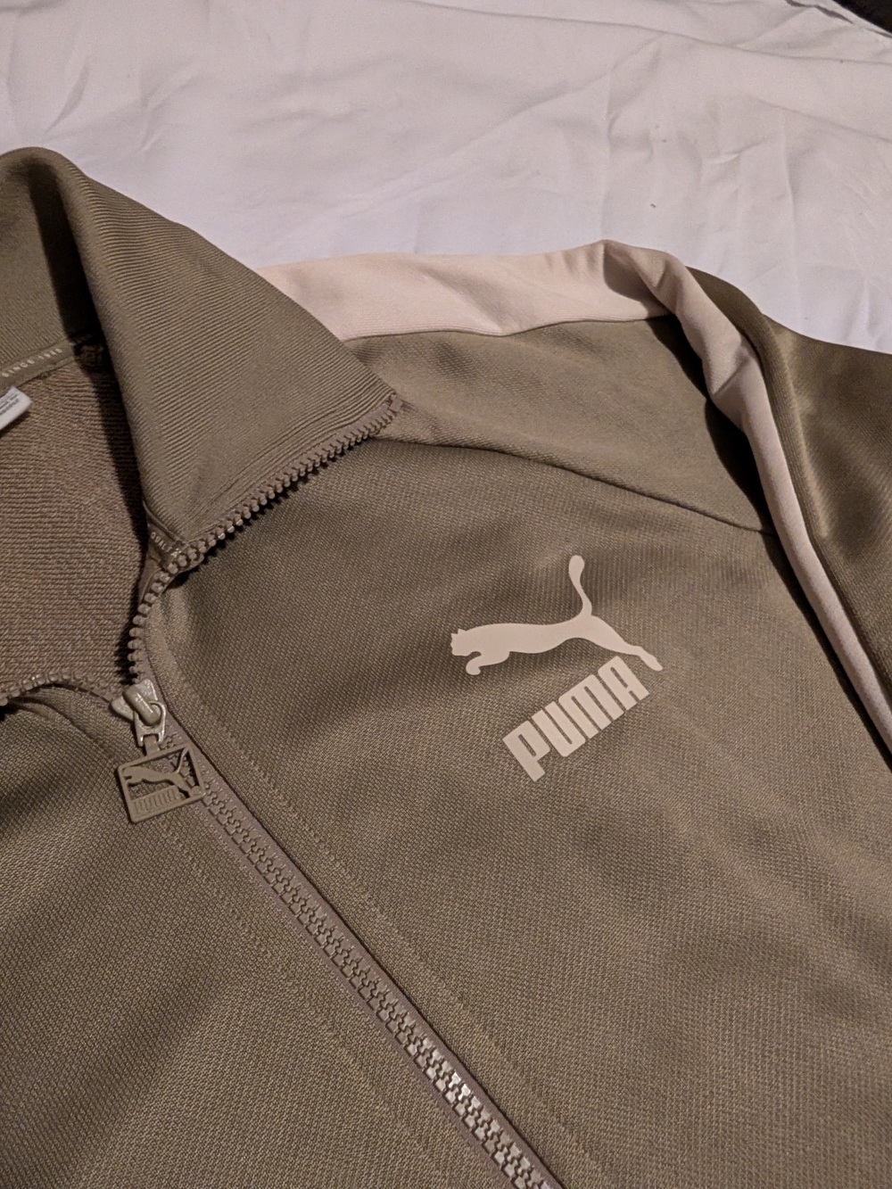 Puma Men’s Olive Green Track Jacket with White Logo